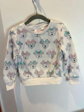 Disney Girls' Minnie Mouse Bow Sweatshirt - White with Pink & Teal Bows